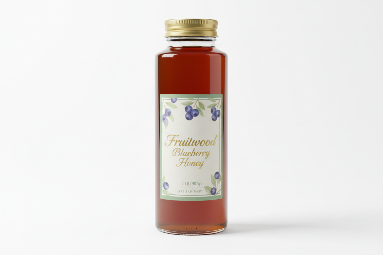 Generate image for 2lb bottle Fruitwood Blueberry Honey